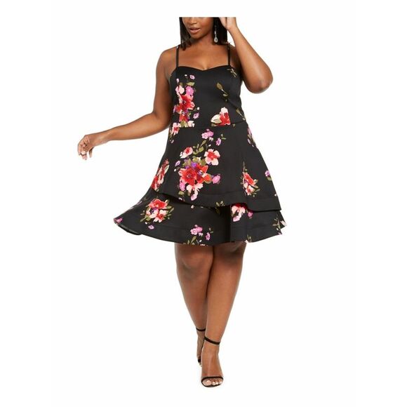 SEQUIN HEARTS Womens Black Spaghetti Strap Formal Dress 24 - Picture 1 of 1